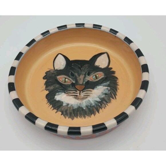 Hand Made Cat Dish Becky Rotter Pottery Vincent The Cat Dish - Picture 1 of 7